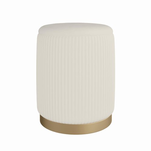 Boahaus Cersei White Velvet Vanity Ottoman with Hidden Storage, Makeup Chair for Vanity Desk, Elegant Foot Rest Stool with Gold Base for Bedroom, Living Room & Dressing Area (Pure White)
