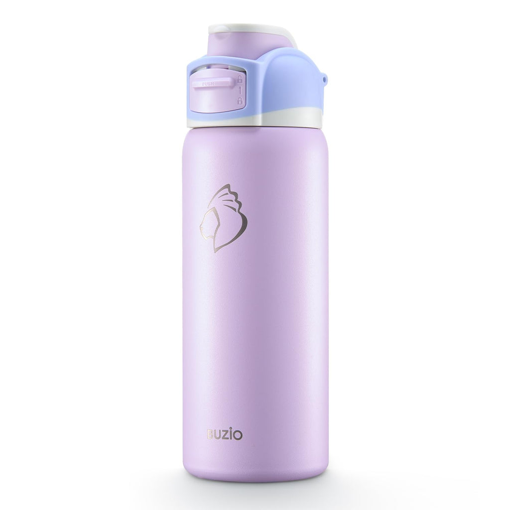 BUZIO 32 oz Insulated Water Bottle - Stainless Steel with Chug Cap, Leakproof Locking Lid, Carry Loop, Wide Mouth, Dishwasher Safe, Gym Sports Travel Work Outdoors, Gifts for Women & Men, Light Purple