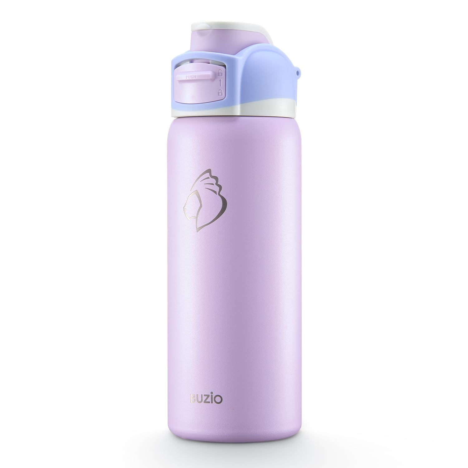 BUZIO 32 oz Insulated Water Bottle - Stainless Steel with Chug Cap, Leakproof Locking Lid, Carry Loop, Wide Mouth, Dishwasher Safe, Gym Sports Travel Work Outdoors, Gifts for Women & Men, Light Purple