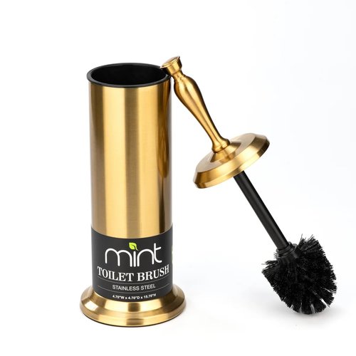 J&V TEXTILES Toilet Brush, Toilet Bowl Brush with Extra Long Handle Durable Bristles Toilet Scrubber and Covered Holder for Toilet Brush Set for Bathroom Cleaning (Aged Brass)