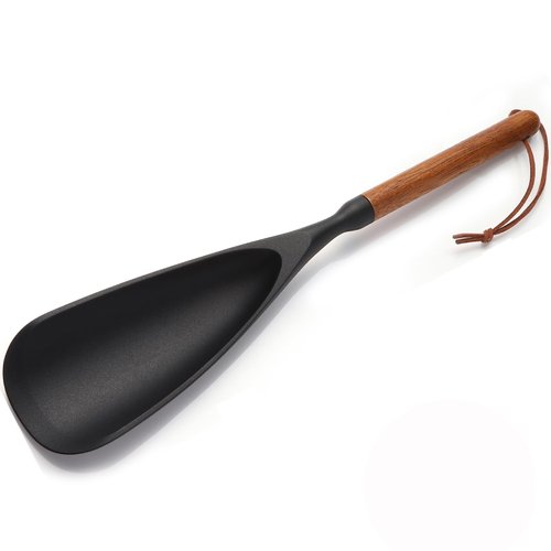 Multifunction Silicone Spatula Spoon - Premium Kitchen Utensil Set for Cooking, Baking, and Serving，Silicone Ladle and Spatula for Non-Stick Cookware，Wood Handle Spoon (Black 1-Pack)