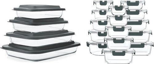 MCIRCO Glass Baking Dish Set - 8 Pcs with Lids | Versatile Food Storage Containers for Oven, Microwave, Dishwasher