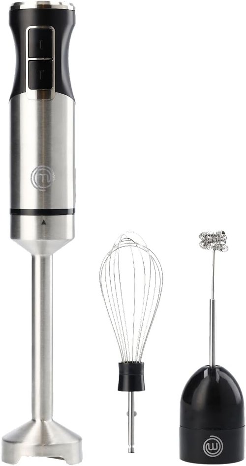 MasterChef Immersion Blender - Handheld Stainless Steel Stick Mixer with Whisk & Frother Attachments | 400W for Soups, Purees, and Lattes