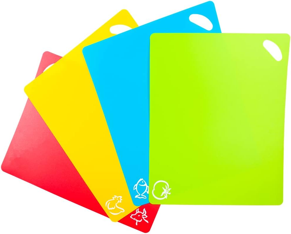 Skiennix Flexible Cutting Boards Set - Easy-Grip Colorful Mats for Cooking | 4-Piece Plastic Sheet Set