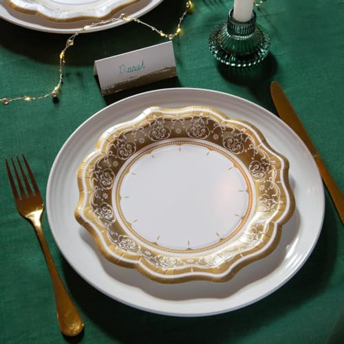 Talking Tables 24 x Gold Disposable Paper Party Plates in 3 Styles, Strong and Sturdy Elegant Scalloped Design Recyclable Dishes for Christmas, Birthday Weddings, Anniversary 9inch