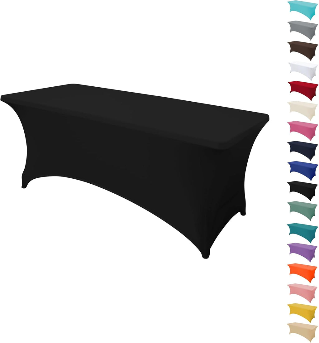 Skiennix 4FT Rectangular Table Cloth - Washable Black Spandex Cover for Events & Parties