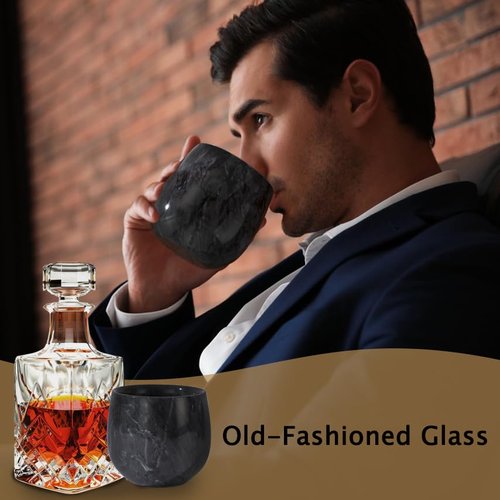 NHKRTE Marble Whiskey Glasses Set of 2, Bourbon Gifts for Men, Freezable Old Fashioned Bourbon Drinking Glass, Anniversary, Birthday Gifts