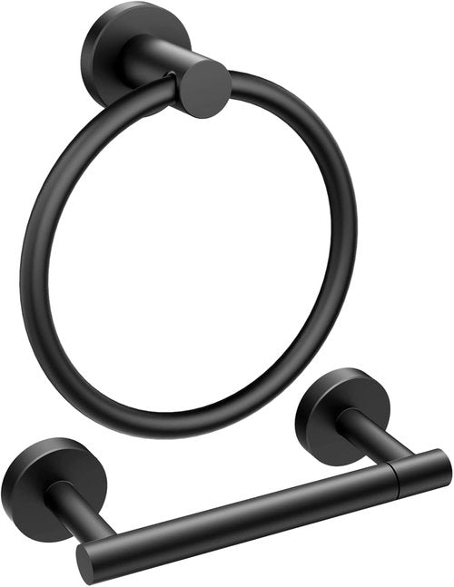 FORIOUS Toilet Paper Holder - SUS304 Stainless Steel Double Post with Hand Towel Ring | Matte Black Finish
