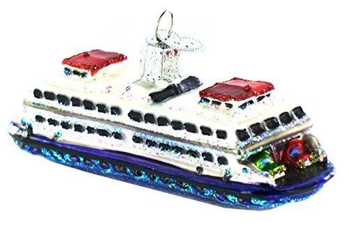 Old World Christmas Ferry Glass Blown Ornament for Christmas Tree, Handcrafted Holiday Decoration, Boating Collection