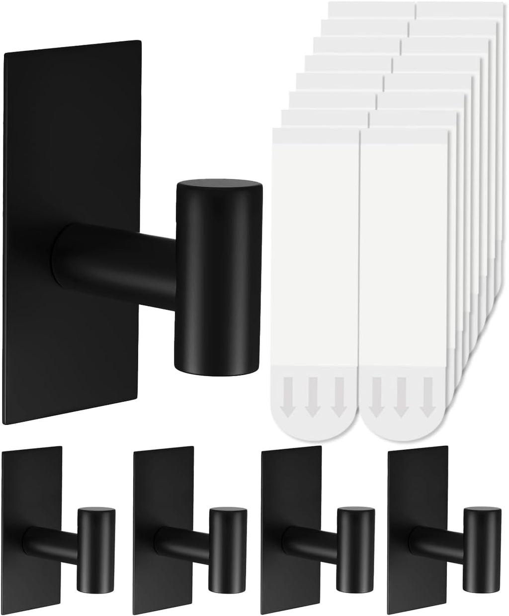 Skiennix Heavy-Duty Towel Hooks - Adhesive Wall Hooks with Removable Strips | X-Large Black 304 Stainless Steel