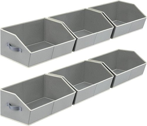 Homsorout Large Storage Bins - 6 Pack Fabric Baskets for Organizing | Foldable Grey Cube Organizer with Handles