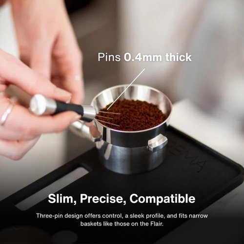 CREMA Coffee Products Weiss Distribution Technique (WDT) Tool | Even Coffee Ground Distribution for Better Extraction | Stainless Steel with Silicone Grip | Includes 6 Pins & Storage Vault | Silver
