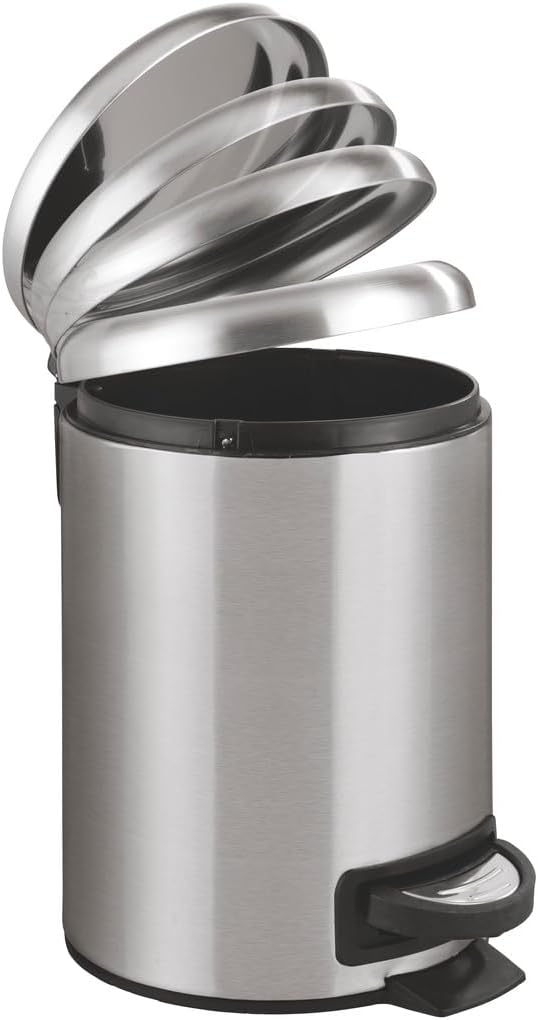 WENKO Stainless Steel Small Trash Can - Pedal Bin with Lid & Removable Inner Bucket | 0.79 Gal, Silver