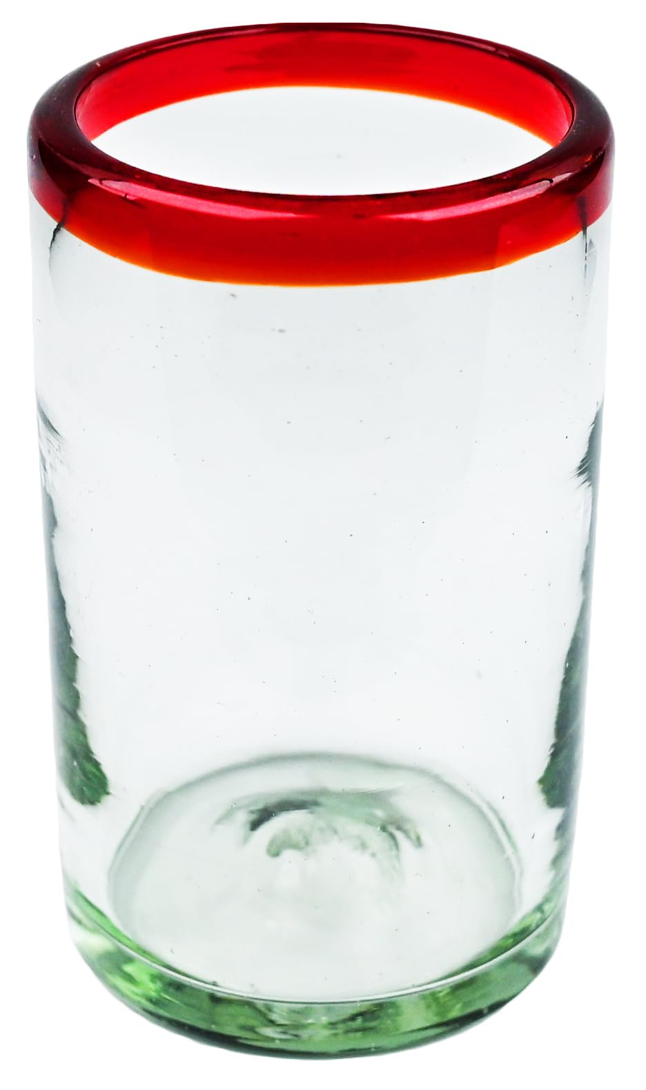 Tumblers, Red Rim, Set of 4, 16 oz, Hand Blown by Mexican Artisans from 100% Recycled Cola Bottles, Eco-Friendly, Sustainable, Expert Craftsmanship, passed down through Family Generations