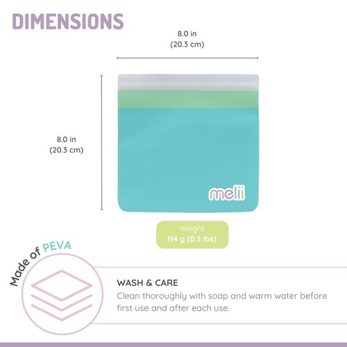 melii Reusable Sandwich & Snack Bags for Kids & Adults, 6 Pack, Food Storage, Organization & Meal Prep Containers, Leakproof, BPA free