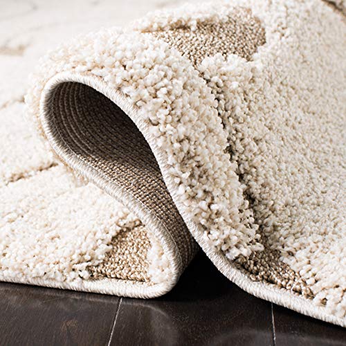 SAFAVIEH Florida Shag Collection Area Rug - 3'3" Round, Cream & Beige, Scroll Design, Non-Shedding & Easy to Clean, High-Low Plush Pile, Ideal for Living Room, Bedroom, Dining Space (SG455-1113)