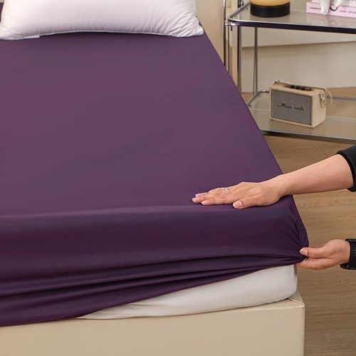 Bedding 1piece Queen Fitted Sheet Only-Queen Size Deep Pocket Bottom Fitted Sheet-Fits 15inches Bed Matress Sheet-Soft and Microfiber-Easy Care-Dark Purple