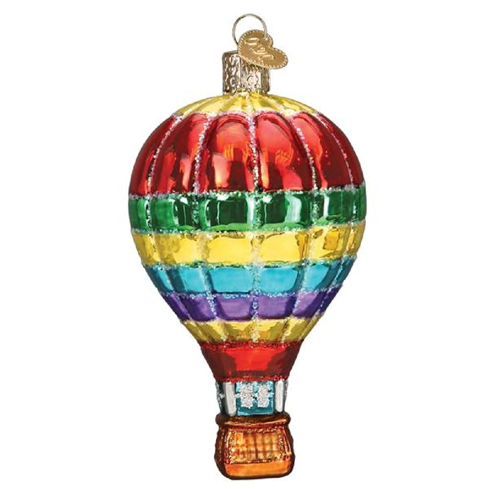 Old World Christmas Vibrant Hot Air Balloon Glass Blown Ornament for Christmas Tree, Handcrafted Holiday Decoration, Transportation Collection
