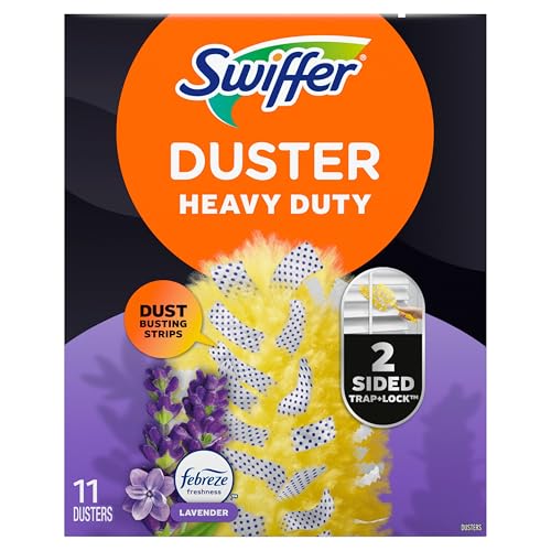 Swiffer Dusters Refill for Cleaning, Feather & Microfiber Duster Disposable Alternative, for Dusting Furniture, Blinds, Ceiling Fans, Walls, Helps Remove Allergens, Heavy Duty, Lavender, 11ct