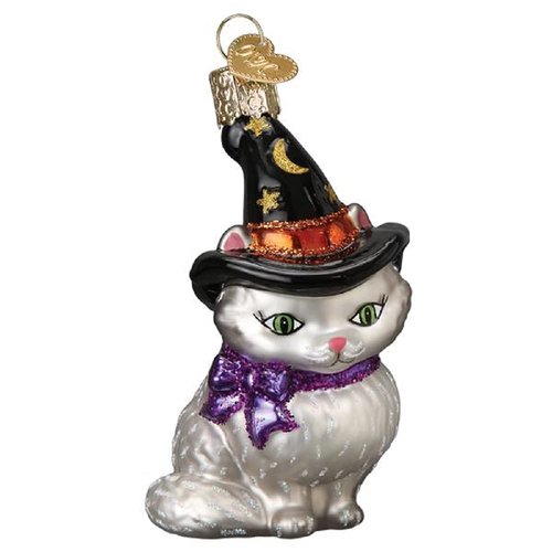 Old World Christmas Witch Kitten Glass Blown Ornament for Christmas Tree, Handcrafted Holiday Decoration, Halloween Collection