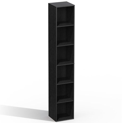 NewBeth 6 Cube Storage Organizer, Narrow Open Shelf Bookcase, Freestanding 6 Cube Storage Shelf, Moisture-Proof Scratch-Resistant Melamine Display Shelf for Bedroom, Living Room, Study, Home，Black