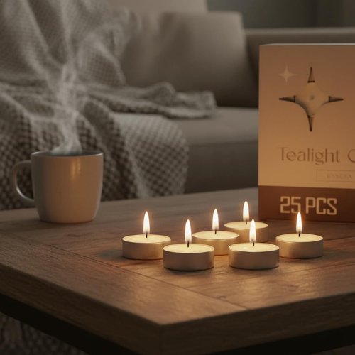 Leor & Lair Tea Lights Candles for Power Outage Emergency – 25 Pack – 4 Hour Long Burn Tealight Candle – Paraffin Palm Wax Blend – Tea Candles for Home, Spa, Dinner Table