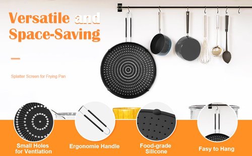 Apidgrowth Silicone Splatter Screen for Frying Pan,Grease Splatter Guard,Heat-Resistant Splatter Guards for Cooking,Dishwasher Safe (9.8", 11.4", 13")