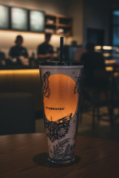 Starbucks Halloween 2025 Moth Moon Glow In The Dark Night Tumbler 24oz – Limited Edition Stainless Steel Cold Cup with Straw for Iced Beverages