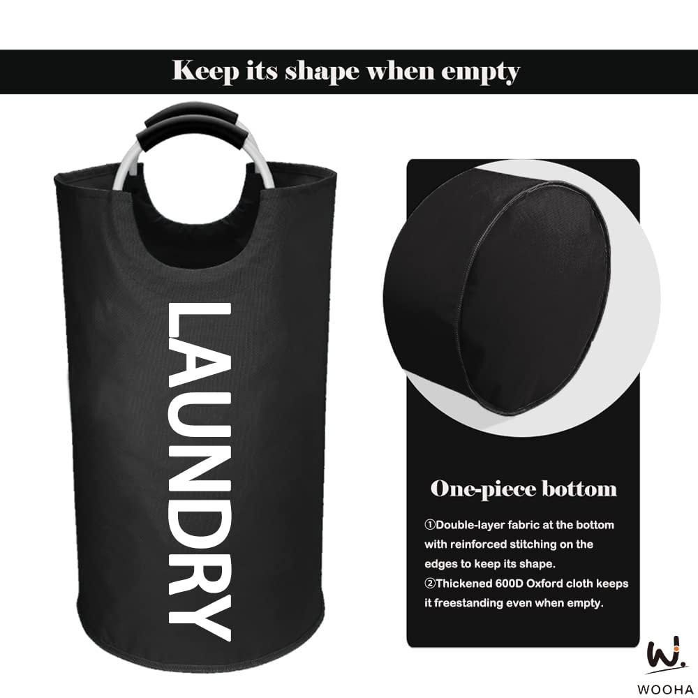 WOOHA 95L Large laundry baskets, Tall Clothes Baskets Folding Washing Bin Foldable Fabric Hamper Bags for Bedroom, Closet,Bathroom,College,laundry bag, black