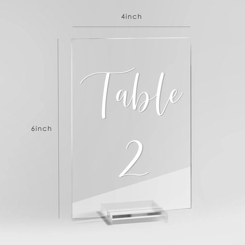 UNIQOOO Acrylic Wedding Table Number 1-30 with Stands | 4x6 inch Printed Calligraphy, Sign and Holder | Perfect for Wedding, Reception, Centerpiece Decoration, Event, Party