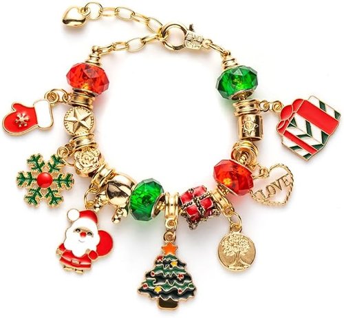 Gold Christmas Advent Calendar Bracelet - 24-Day Countdown Kit with DIY Jewelry & Charms for Girls 6-18