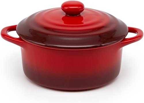 Kook Mini Cocotte Set - 12 oz Individual Casserole Dishes with Lids & Handles | Oven & Microwave Safe, Crimson Ombre, Set of 4
