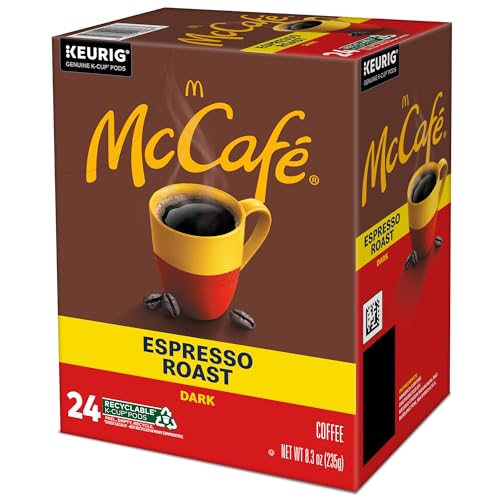 McCafe Espresso Roast Coffee, Keurig Single-Serve K-Cup Pods, 96 Count (4 Packs of 24), Dark Roast Made with Arabica Beans, Bold Flavor with Bittersweet Chocolate & Toasted Nut Notes
