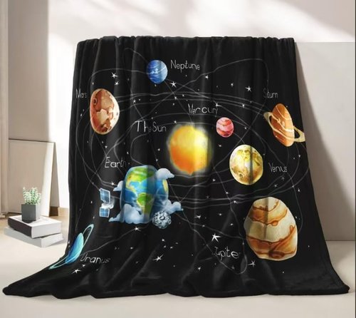Trehxr Space Throw Blanket for Kids Boys and Girls-50 X60 Soft Planets Blankets Solar System Lightweight Flannel Blanket for Sofa Bed Couch