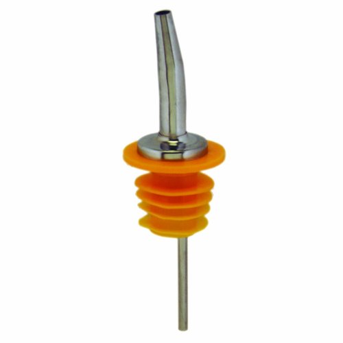 285-60 Tapered Liquor Bottle Pourer Dispenser, Chrome Metal Spout with Oversized Poly-Cork for Wide Neck Bottles, Medium Speed Controlled Pour, Orange, 12 Units