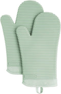 KitchenAid Ribbed Soft Silicone Oven Mitts - Heat Resistant 2-Pack Set, 7.5"x13", Pistachio