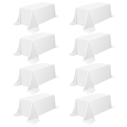 Pesonlook 8 Packs 90 x 156 Inch Tablecloth, White Polyester Table Cloth for 8ft Rectangle Tables, Stain and Wrinkle Resistant Washable Fabric Table Cover for Wedding Banquets Parties Buffet Dining