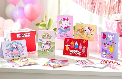 American Greetings 30-Count Hello Kitty and Friends All Occasions Deluxe Card Bundle with Refillable Keepsake Storage Box, Envelopes, and Seals