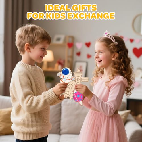 24 Pack Valentines Day Cards for Kids School Classroom with Space Painting DIY Craft Kits, Valentines Day Gifts for Kids Classroom Exchange Valentines Party Favors & Prizes Gifts for Boys Girls