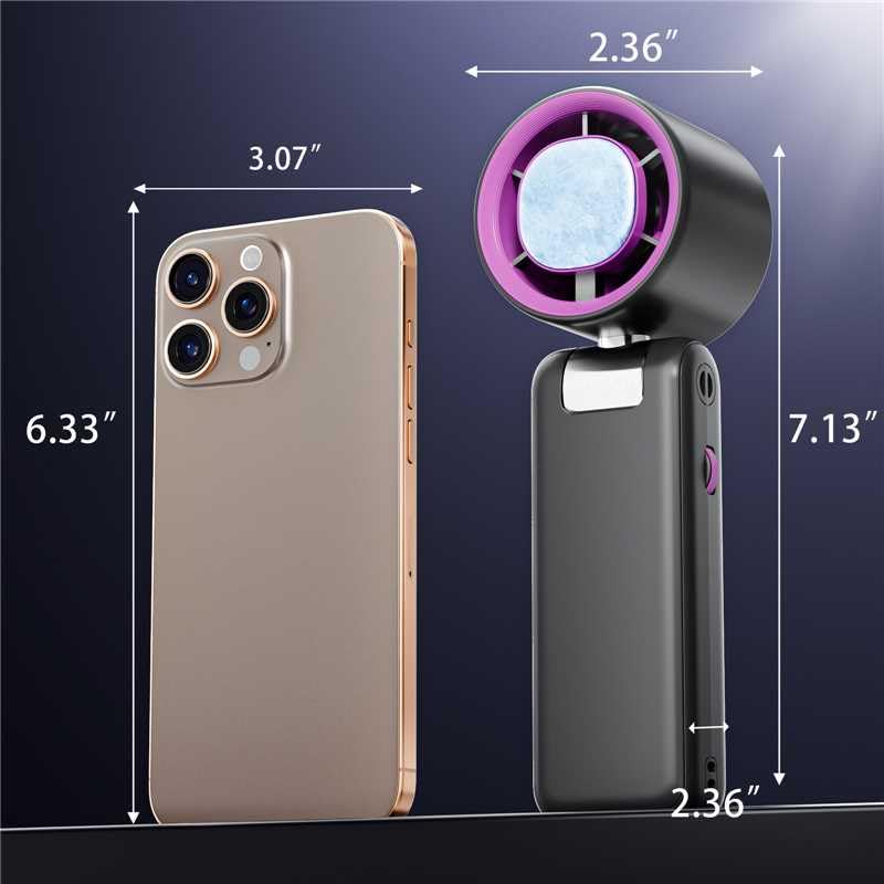 Portable Handheld Fan Turbo for Travel, Mini Personal Rechargeable Fans, Extreme Ice Cooling Plate,Led Display, 1-100 Speed,Up to 20h Use,Foldable Lash Fan,Perfect Gifts for Women,Child（Grey+Purple）