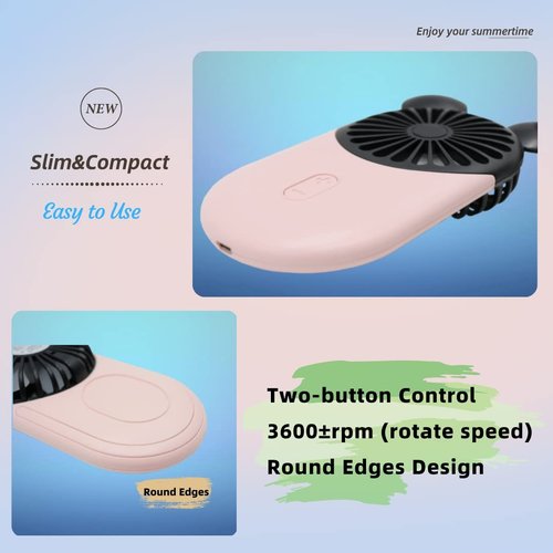 DecoLife Cute Handheld Mini USB Fan, Rechargeable Portable Fan, 3 Adjustable Speeds and Wearable Accessories, Pocket Size for Indoor Or Outdoor Activities (Pink)