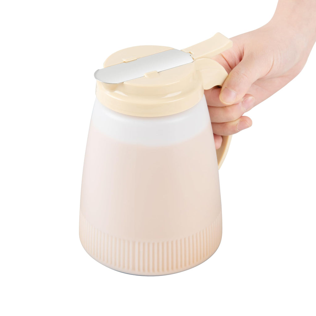 Restaurantware-Chef 101 48 Ounce All Purpose Syrup Dispensers, 10 Honey Dispensers - Beige Top, Stainless Steel Slide Cover, Plastic Pancake Syrup Bottle, Perfect For Diners, Restaurants, Home