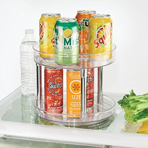 mDesign 2-Tier Lazy Susan Turntable for Kitchen Cabinets, Shelf, Table, Countertop - 9" Multi Level Rotating Organizer Carousel - Storage Turntable Organizer - Ligne Collection - Clear/Chrome