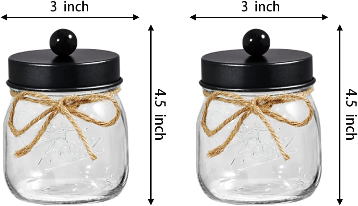 SheeChung Qtip Holders - Stylish Black Bathroom Decor for Cotton Swabs & Balls | 2 Pack