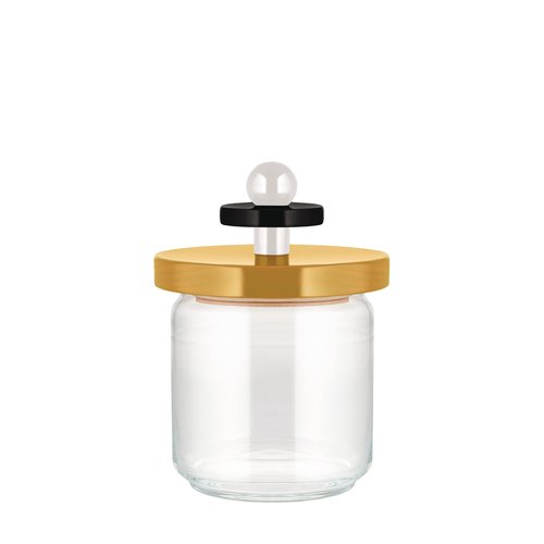 Alessi Mr. Sottsass I Suppose ES16 / 75 1- Design Hermetic Glass Jar with Beech Wood Lid, Yellow, Black and White