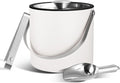 Insulated Ice Bucket with Silicone Lid, Scoop, Tongs & Strainer, 3L Stainless Steel Double Wall Ice Buckets for Parties & Cocktail Bar, Champagne Ice Bucket with Lid for Freezer, Ivory