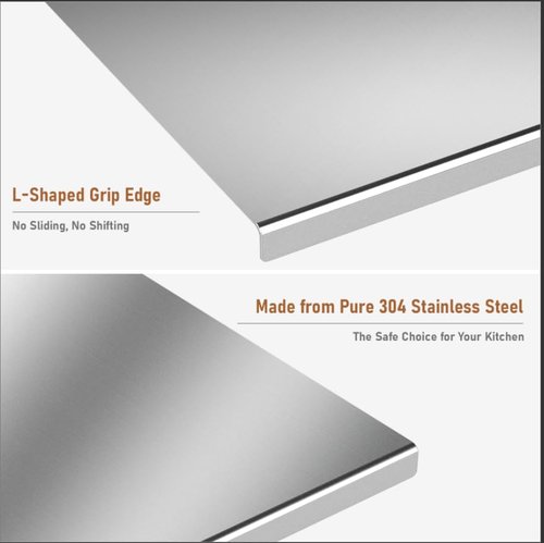 Tcatec 304 Stainless Steel Cutting Board with Rolling Pin, 32"x20" Extra Large Non-Slip Chopping Board with Lip, Dishwasher Safe & Non-Stick Metal Pastry Board for Baking, Kneading, Veggies & Fruit