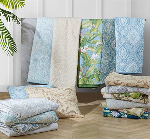 Tommy Bahama - Queen Quilt Set, Reversible Cotton Bedding with Matching Shams, Super Soft Bedding Set (Turtle Cove Caribbean Blue, Queen)