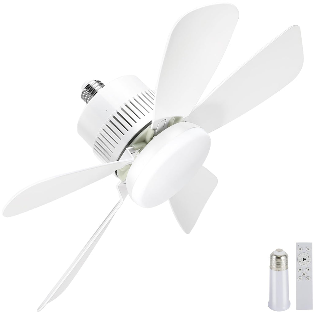 Socket Light Fan with Remote(Pairing Required), Light Socket Ceiling Fan – Turbo Airflow, Whisper Quiet, Memory Save, Smooth Dimming 1000 LM CRI 80+, Screw In Design for Small Rooms, Garages & Dorms