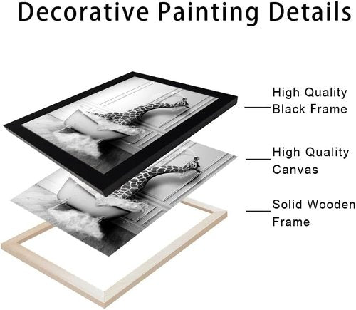 Funny Giraffe in Bathtub Canvas Wall Art - Black and White Bathroom Decor by [Brand Name]
